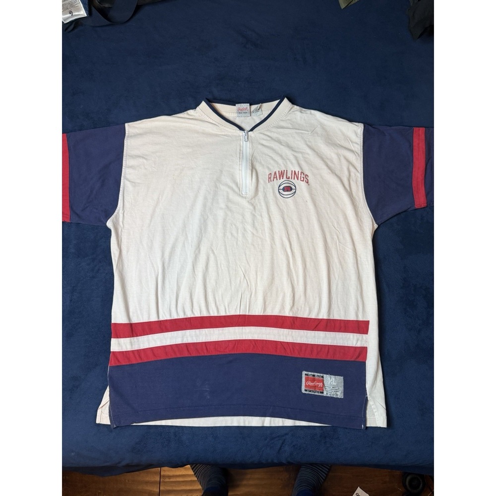 Vtg Rawlings Basketball Activewear 1/4 Zip Jersey T-Shirt Mens XL Blue White